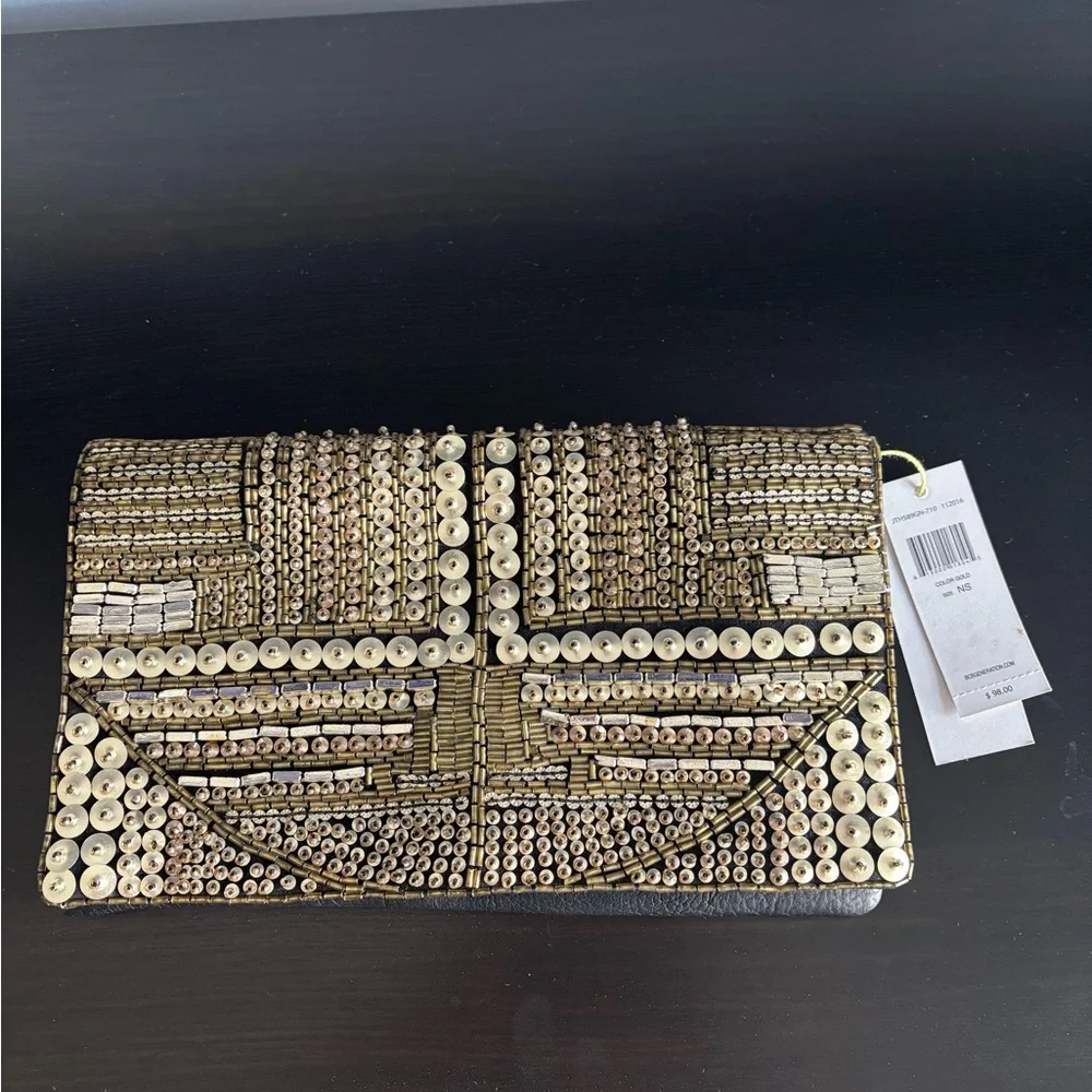 BCBGeneration Metallic Beaded Clutch
